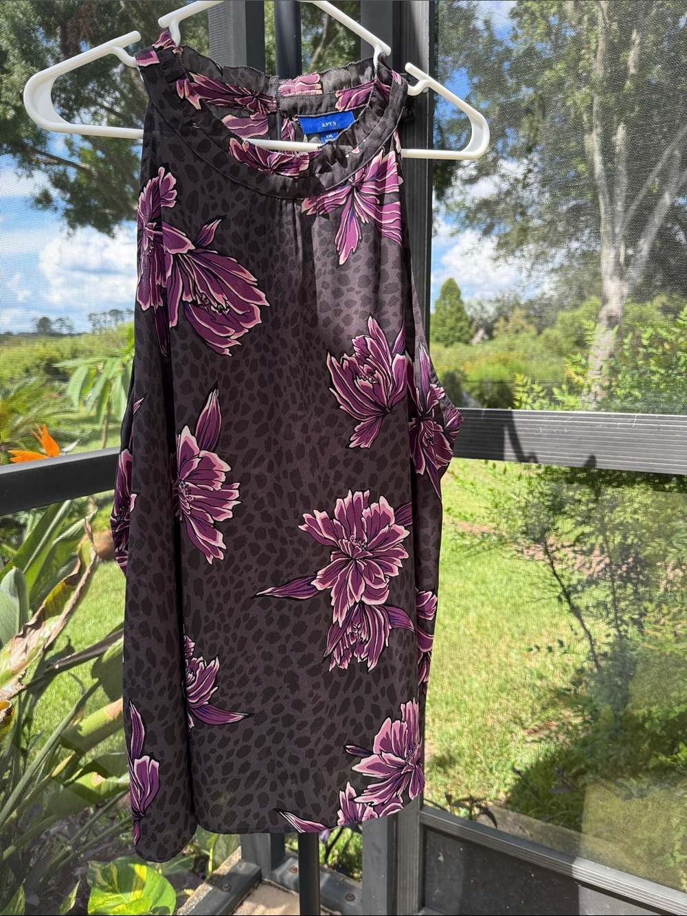 Apt. 9 Black Floral Halter Tank with Purple Blossoms